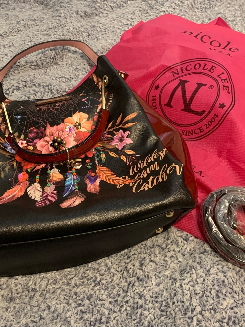 Nicole Lee Black 'Wildest Dream Catcher' Floral Dreamcatcher Satchel